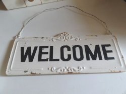 画像1: アンティークハンギングサイン　WELCOME　ホワイト