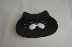 画像1: デコレ　ぽってりねこ　ぽってりおかお豆皿　黒猫