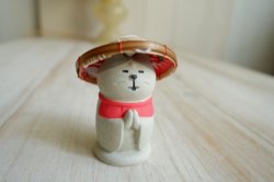 画像1: デコレ　コンコンブル　笠猫地蔵（笠付き）