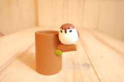 画像1: デコレ　ニホンノコトリ　切り株マルチスタンド　スズメ