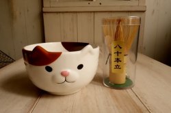 画像1: デコレ　抹茶碗&茶筅セット　みけ