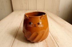 画像1: デコレ　ねこの湯呑み　茶