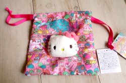 画像1: ハローキティ　ラッピング柄ボアフェイス巾着　PK