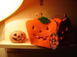 画像1: ハロウィンフェルト小物入れ　かぼちゃフェイス
