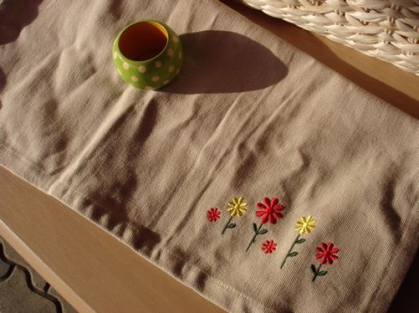 画像1: 刺繍ランチョンマット＆リング　お花A (1)