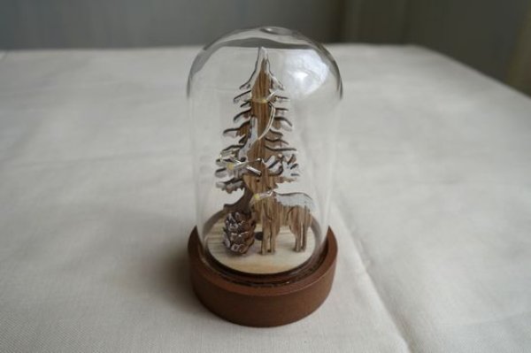 画像1: クリスマス　エルツLEDミニガラスドーム　ウッドトナカイ (1)