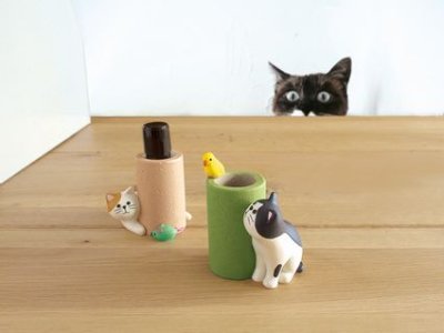 画像1: デコレ　ハッピーキャットデイ　じゃれ猫はんこ立て　ことり