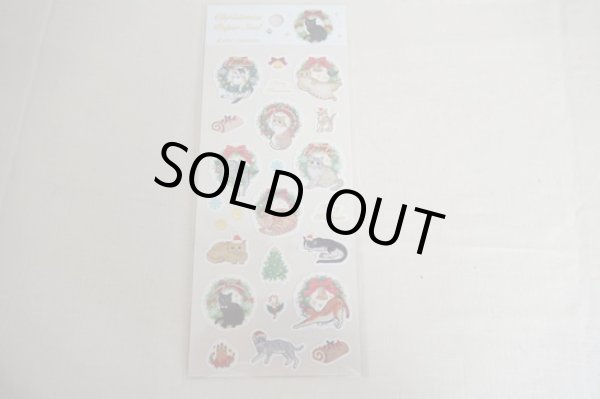 画像1: ペーパーシール　クリスマス　猫リース (1)