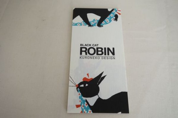 画像1: 一筆箋　黒ねこ意匠　BLACK CAT ROBIN ブルー (1)