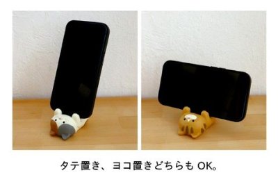 画像1: デコレ　お卓の猫ちゃん　ごろりんスマホスタンド　ミケ