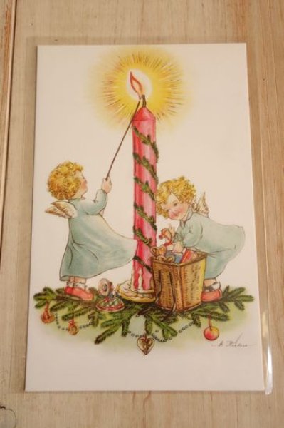 画像1: クリスマスポストカード キャンドルと天使 (1)