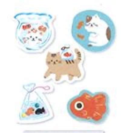 画像1: 和紙フレークシール　ねこと金魚