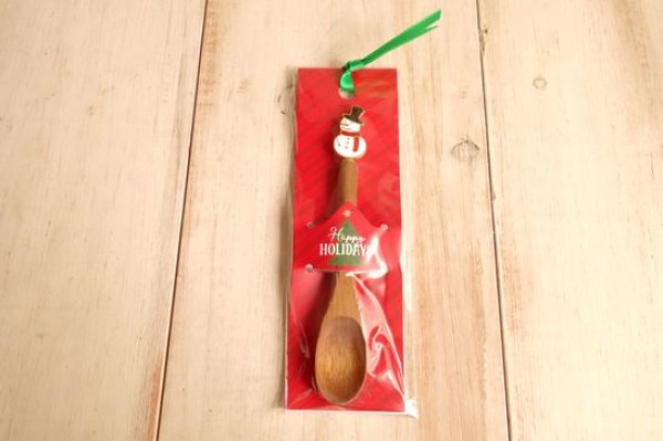 画像1: デコレ　クリスマスウッドカトラリー　スノーマンスプーン (1)