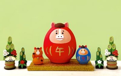 画像1: デコレ　コンコンブル　陶器の干支飾り　馬だるま