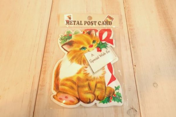 画像1: メタルダイカットポストカード　X'mas　キャット&カード (1)