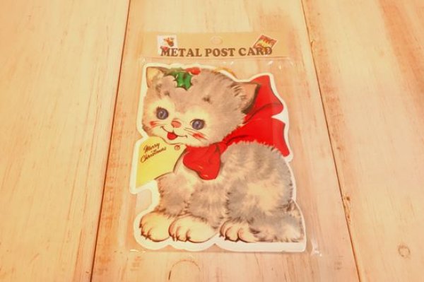 画像1: メタルダイカットポストカード　X'mas　キャットリボン (1)