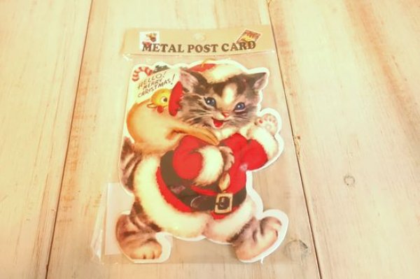 画像1: メタルダイカットポストカード　X'mas　サンタキャット (1)