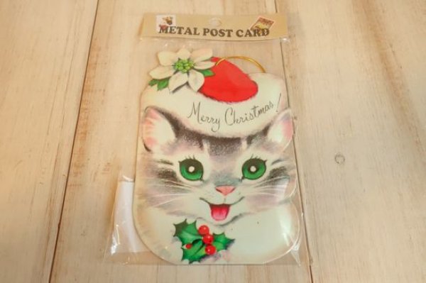 画像1: メタルダイカットポストカード　X'mas　キャット&ポインセチア (1)