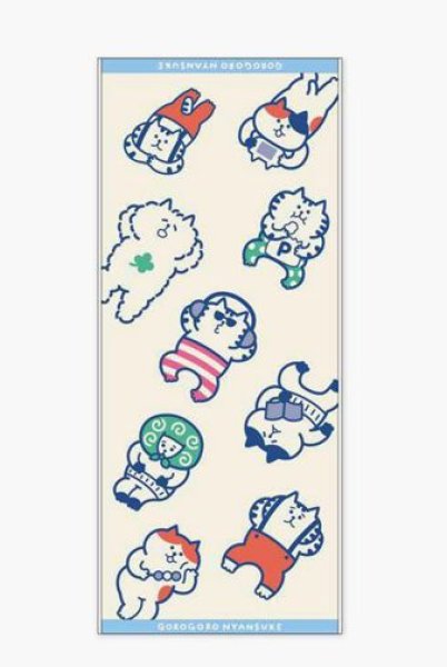 画像1: ごろごろにゃんすけ　フェイスタオル　だらりホワイト (1)