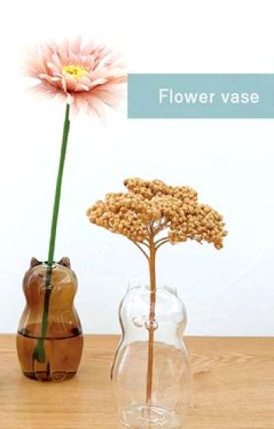 画像1: デコレ　Glass cat vase　Brown