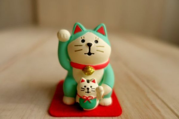 画像1: デコレ　コンコンブル　開運カラー招き猫　緑 (1)