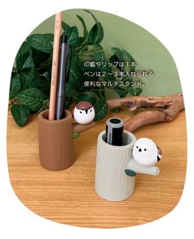 画像1: デコレ　ニホンノコトリ　切り株マルチスタンド　スズメ