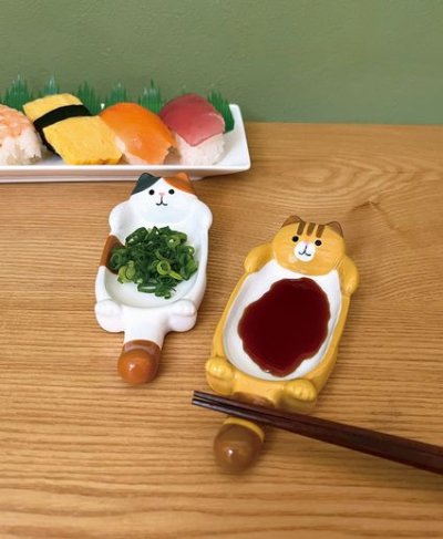 画像1: デコレ　猫の箸置き小皿　とら