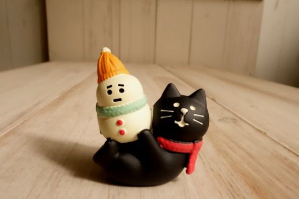 画像1: デコレ コンコンブル　雪だるまけりけり猫 (1)