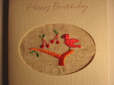 画像1: トコナッツ赤い小鳥刺繍バースデイカード